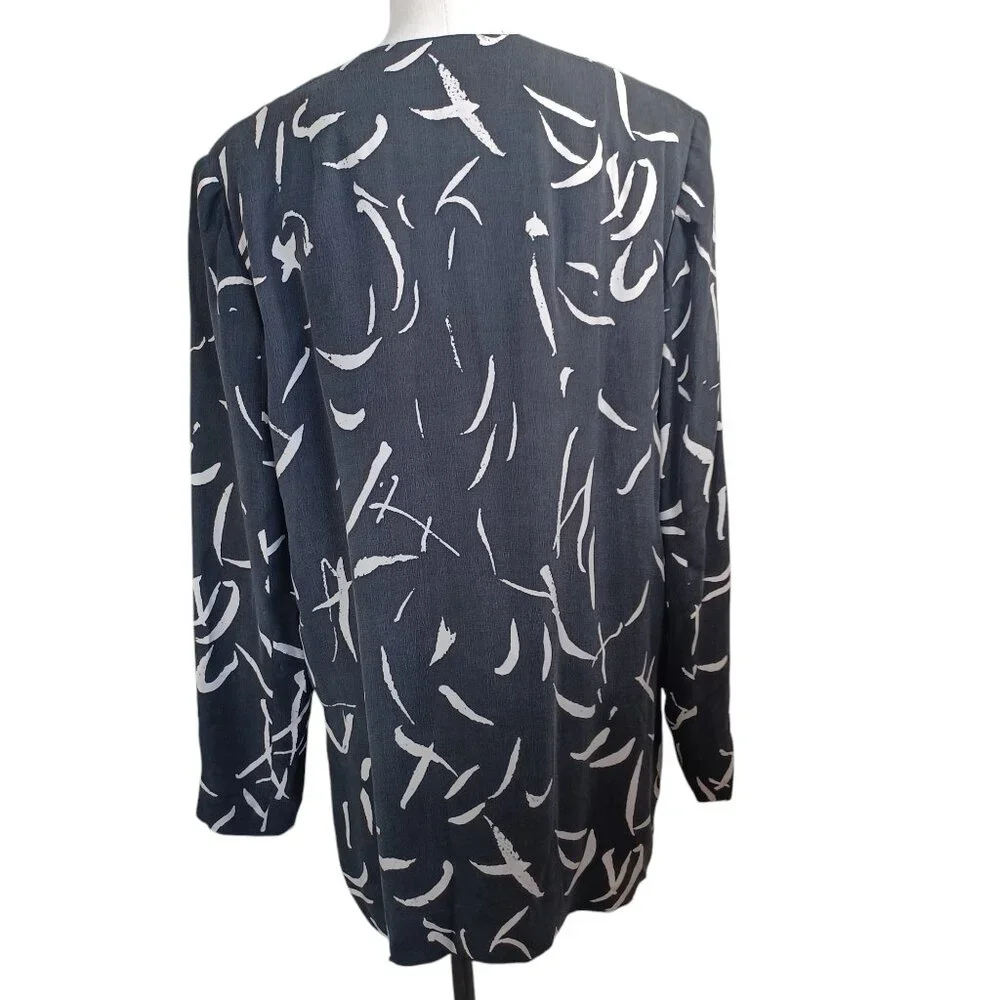 Doncaster Blazer Jacket Black Cream Abstract Print One Button‎ Lined Womens 16